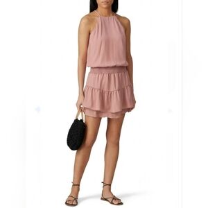 Krisa Tiered Halter Mini Dress | Size Small | Mauve Pink Smocked Waist NWT